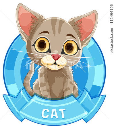 Cute Cartoon Kitten in Blue Badge 111494196