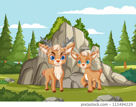 Friendly Fawns in a Forest Clearing Friendly Fawns in a Forest Clearing 111494229