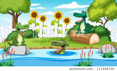Happy Crocodiles in Sunny Garden 111494230