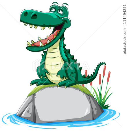 Cheerful Crocodile on a Rock 111494231