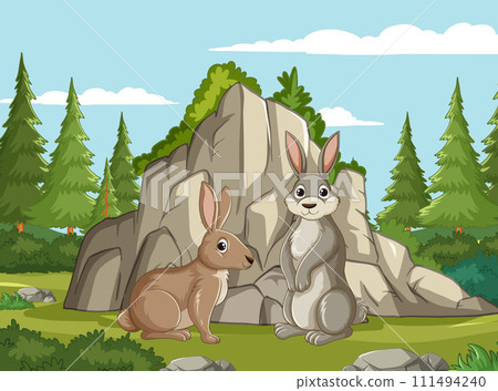 Bunnies in a Peaceful Forest Clearing 111494240