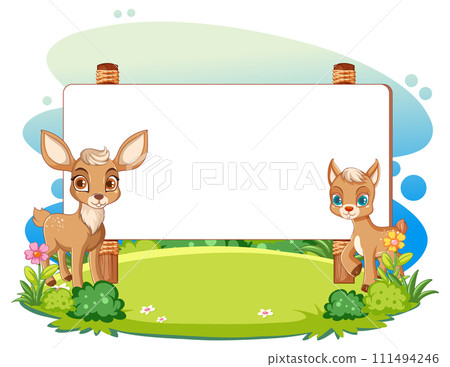 Friendly Fawns with Blank Banner 111494246