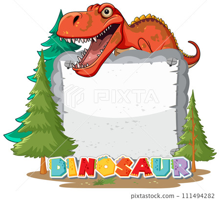 Friendly Dinosaur with Blank Sign 111494282