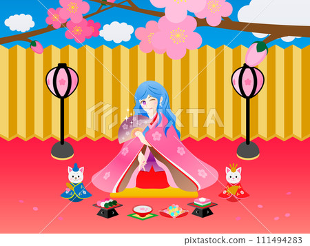 一個女孩在戶外玩洋娃娃 111494283