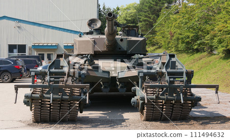 Ground Self-Defense Force Type 90 tank with Type 92 minefield processing roller 111494632
