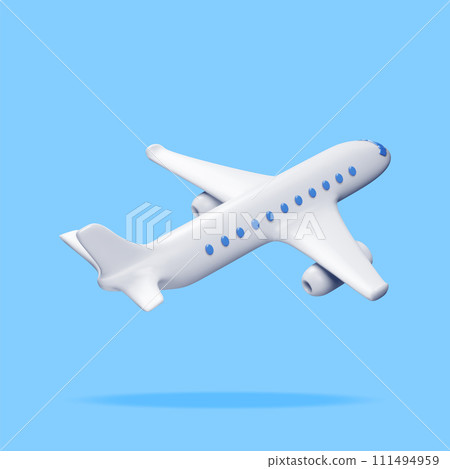 3D White Realistic Airplane Isolated on Blue 111494959
