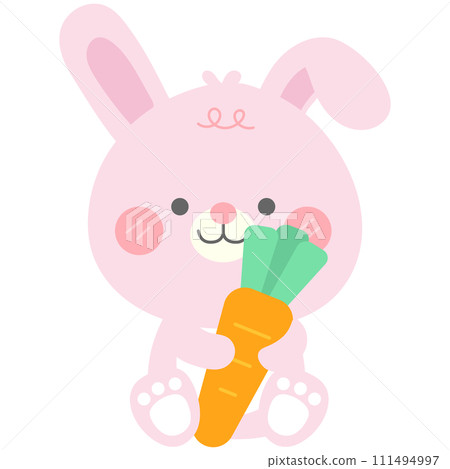 hello spring easter little bunny holding orange fresh carrot 111494997