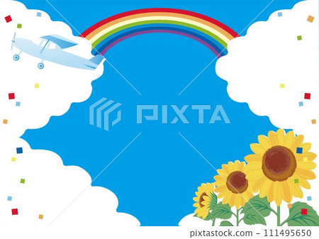 Airplane and sunflower frame copy space background illustration material 111495650