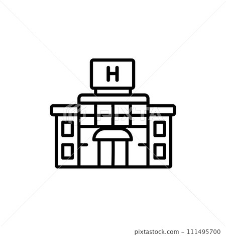 Hotel building line icon. Vector icon in line, black and colorful style on white background Hotel building line icon. Vector icon in line, black and colorful style on white background 111495700