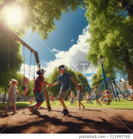 孩子們在公園裡玩 111495768