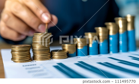 Close-up, Businessman holding coins stacking, Generative AI Close-up, Businessman holding coins stacking, Generative AI 111495770