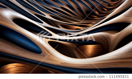 Close-up, wood marquetry wallpaper, abstract pattern background, Generative AI 111495831