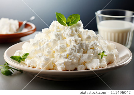 Fresh cottage cheese in a bowl on the table Fresh cottage cheese in a bowl on the table 111496042