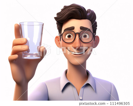 年輕人舉起空玻璃杯（3D 插圖） 111496305