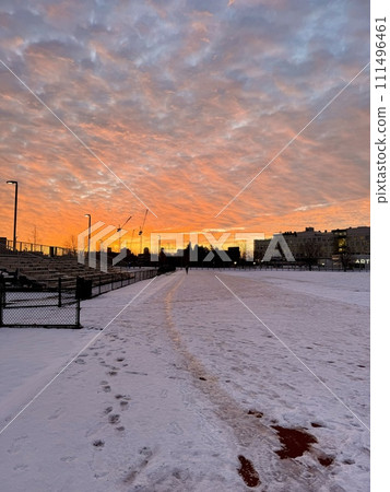 America, Massachusetts, Harvard, Track, Snow, Sunrise America, Massachusetts, Harvard, Track, Snow, Sunrise 111496461