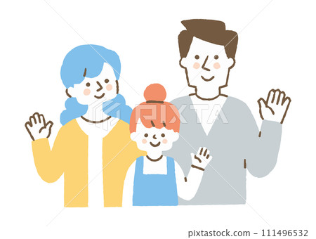 母親、父親和女兒微笑揮手_color 111496532