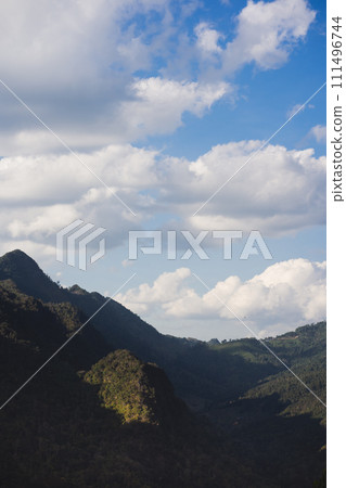 travel in nature concept with tropical forest on mountain and clear sky in springtime season 111496744
