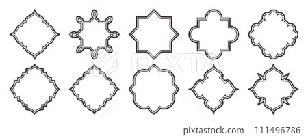 Islamic frame shapes set. Ramadan window with ornament. Vector oriental decoration design. Arabian traditional outline elements and signs. Islamic frame shapes set. Ramadan window with ornament. Vector oriental decoration design. Arabian traditional outline elements and signs. 111496786