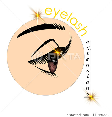 Eyelash extension. Beauty salon banner. Lengthening mascara. Makeup procedure. False lash. Cosmetologist service. Eye and brow side view. Beautician treatment card. Vector banner design Eyelash extension. Beauty salon banner. Lengthening mascara. Makeup procedure. False lash. Cosmetologist service. Eye and brow side view. Beautician treatment card. Vector banner design 111496889