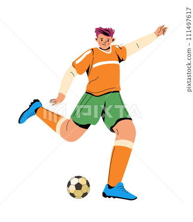 Soccer player kicking ball, footballer in action 111497617