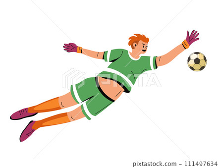 Goalkeeper in action, goalie trying to catch ball Goalkeeper in action, goalie trying to catch ball 111497634