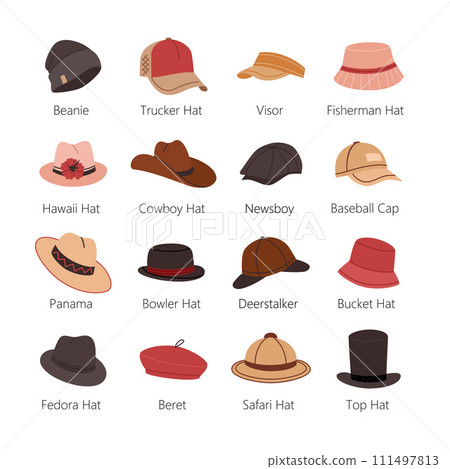 Mens Hats or Headdresses Vector Set Colored Mens Hats or Headdresses Vector Set Colored 111497813