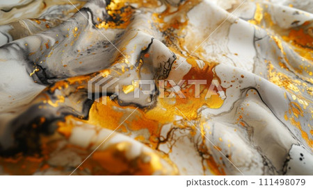 Abstract pattern with yellow suminagashi for cover design. Elegant marble gold texture. Abstract pattern with yellow suminagashi for cover design. Elegant marble gold texture. 111498079