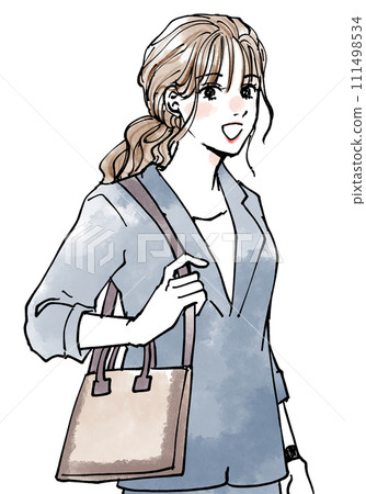 帶著袋子的微笑的女商人 帶著袋子的微笑的女商人 111498534