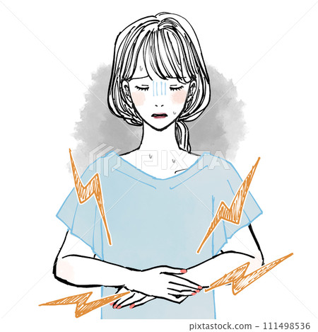 一個肚子痛的年輕女子 111498536