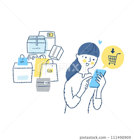 使用智慧型手機進行網上購物的年輕女性 使用智慧型手機進行網上購物的年輕女性 111498909