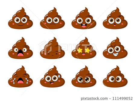 Collection of Cute funny poop with different mood. Set of cartoon poo emoji faces in different expressions - happy, sad, cry, fear, crazy Collection of Cute funny poop with different mood. Set of cartoon poo emoji faces in different expressions - happy, sad, cry, fear, crazy 111499052