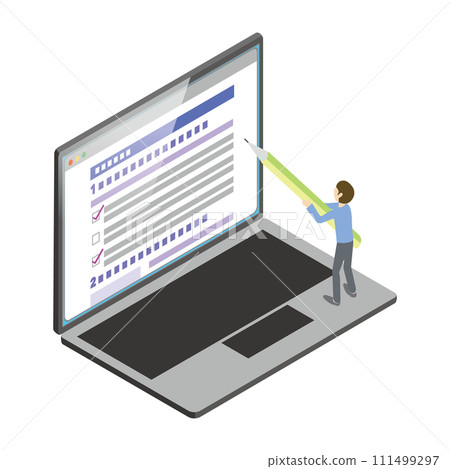 Illustration of a person filling out a form 111499297