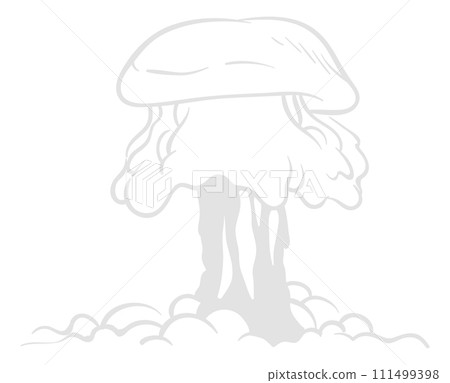 Cartoon explosion effect. Hand drawn atomic bomb bang, grey cloud of smoke, war symbol, military nuclear weapon explode, comic boom Ui game design. Vector isolated illustration 111499398