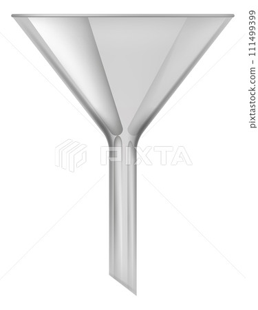 Chemical laboratory glassware. Funnel for experiment. Glass transparent equipment for medical biology lab. Liquids filtration tool. Scientific research. Realistic isolated vector illustration Chemical laboratory glassware. Funnel for experiment. Glass transparent equipment for medical biology lab. Liquids filtration tool. Scientific research. Realistic isolated vector illustration 111499399