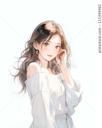 Illustration of a beautiful long-haired older sister in a watercolor style "AI-generated image" 111499462