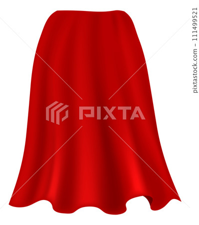 Red cape. Realistic draped scarlet cloak. Drapery silk and velvet textile. Mantle costume, masquerade and carnival cloth. Superhero robe. Magic cover. Vector isolated element 111499521