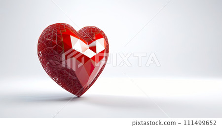 Polygonal metal heart with diamond facets on a white background. Romantic background for Valentine's Day, banner. AI generated Polygonal metal heart with diamond facets on a white background. Romantic background for Valentine's Day, banner. AI generated 111499652