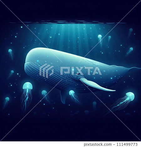 鯨魚在深海中游泳 鯨魚在深海中游泳 111499773