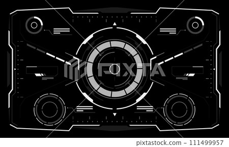 HUD sci-fi interface screen view white hexagon geometric design virtual reality futuristic technology creative display on black vector HUD sci-fi interface screen view white hexagon geometric design virtual reality futuristic technology creative display on black vector 111499957