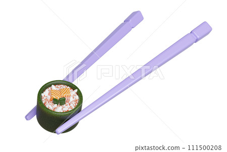 3d salmon onigiri sushi with chopsticks. japanese food isolated concept, 3d render illustration 3d salmon onigiri sushi with chopsticks. japanese food isolated concept, 3d render illustration 111500208