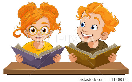 Happy Children Reading Books Together 111500353