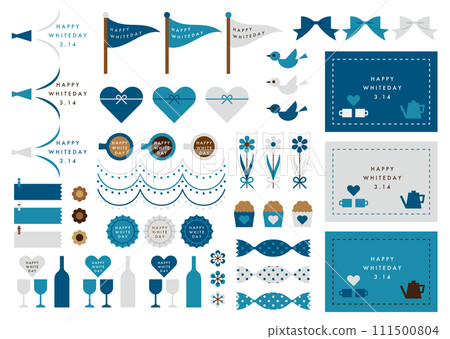 White Day Decoration Materials | Heart, Ribbon, Flag, and Flower Frame Set 111500804