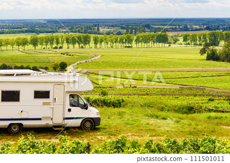 Camper visit vineyard region, Burgundy in France. Camper visit vineyard region, Burgundy in France. 111501011