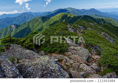 Mountain range towards Mt. Mitsutake seen from Mt. Chausu in the Southern Alps Mountain range towards Mt. Mitsutake seen from Mt. Chausu in the Southern Alps 111501984