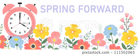 Spring forward banner with abstract flowers. Spring forward banner with abstract flowers. 111502063