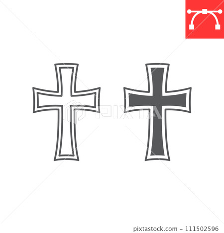 Religion cross line and glyph icon, Easter and Catholicism, gothic cross vector icon, vector graphics, editable stroke outline sign, eps 10. 111502596