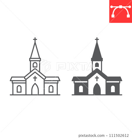 Church line and glyph icon, Easter and building, chapel vector icon, vector graphics, editable stroke outline sign, eps 10. 111502612