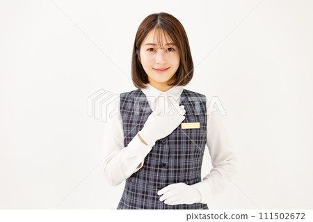 Young woman business 20s uniform white gloves Young woman business 20s uniform white gloves 111502672