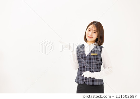 Young woman, business, 20s, uniform, hand held Young woman, business, 20s, uniform, hand held 111502687