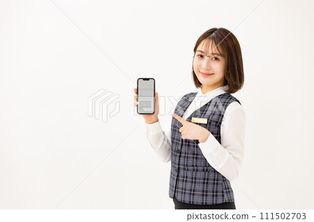 Young woman business 20s uniform smartphone Young woman business 20s uniform smartphone 111502703
